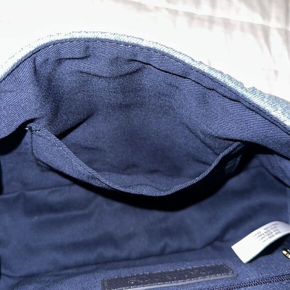 Talbots Gold Tone Chain Strap Leather Trim Quilted Denim BlueβShoulder Bag - Picture 16 of 16